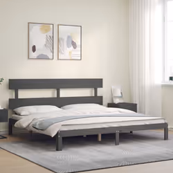 vidaXL Bed Frame Bedroom Platform Bed Mattress Foundation Bedstead Solid Wood - grey, 200 x 200 cm/with headboard - Additional view 2