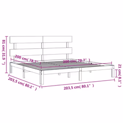 vidaXL Bed Frame Bedroom Platform Bed Mattress Foundation Bedstead Solid Wood - grey, 200 x 200 cm/with headboard - Additional view 3