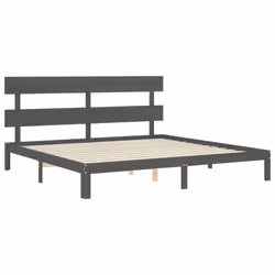vidaXL Bed Frame Bedroom Platform Bed Mattress Foundation Bedstead Solid Wood - grey, 200 x 200 cm/with headboard - Additional view 4