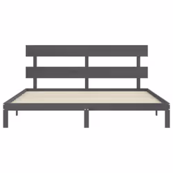 vidaXL Bed Frame Bedroom Platform Bed Mattress Foundation Bedstead Solid Wood - grey, 200 x 200 cm/with headboard - Additional view 5