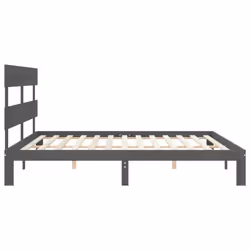 vidaXL Bed Frame Bedroom Platform Bed Mattress Foundation Bedstead Solid Wood - grey, 200 x 200 cm/with headboard - Additional view 6