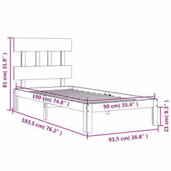vidaXL Bed Frame Bedroom Platform Bed Wooden Bedstead Bed Base Solid Wood - brown, 90 x 190 cm