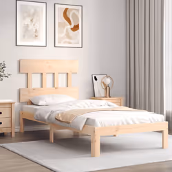 vidaXL Bed Frame Bedroom Platform Bed Wooden Bedstead Bed Base Solid Wood - brown, 90 x 200 cm/with headboard - Additional view 2