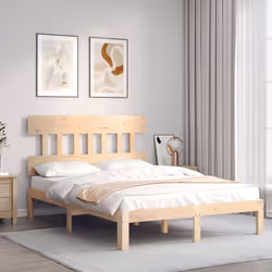 vidaXL Bed Frame Bedroom Platform Bed Wooden Bedstead Bed Base Solid Wood - brown, 140 x 200 cm/with headboard