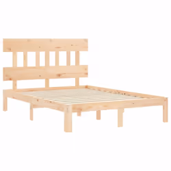vidaXL Bed Frame Bedroom Platform Bed Wooden Bedstead Bed Base Solid Wood - brown, 140 x 200 cm/with headboard - Additional view 4