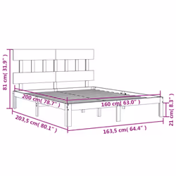vidaXL Bed Frame Bedroom Platform Bed Wooden Bedstead Bed Base Solid Wood - brown, 160 x 200 cm