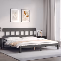 vidaXL Bed Frame Bedroom Platform Bed Wooden Bedstead Bed Base Solid Wood - grey, 200 x 200 cm/with headboard - Additional view 2