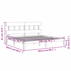 vidaXL Bed Frame Bedroom Platform Bed Wooden Bedstead Bed Base Solid Wood - grey, 200 x 200 cm/with headboard - Additional view 3