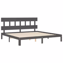 vidaXL Bed Frame Bedroom Platform Bed Wooden Bedstead Bed Base Solid Wood - grey, 200 x 200 cm/with headboard - Additional view 4