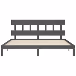 vidaXL Bed Frame Bedroom Platform Bed Wooden Bedstead Bed Base Solid Wood - grey, 200 x 200 cm/with headboard - Additional view 5