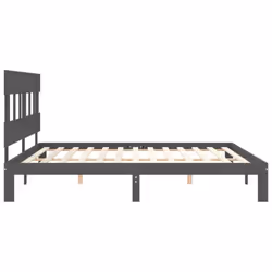 vidaXL Bed Frame Bedroom Platform Bed Wooden Bedstead Bed Base Solid Wood - grey, 200 x 200 cm/with headboard - Additional view 6