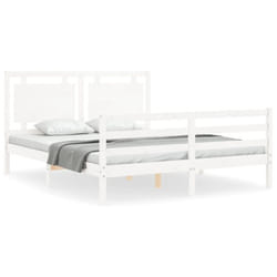 vidaXL Bed Frame Bed Base Platform Bed with Headboard Black Single Solid Wood - white, 150 x 200 cm