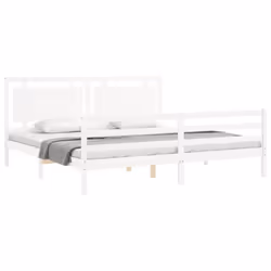 vidaXL Bed Frame Bed Base Platform Bed with Headboard Black Single Solid Wood - white, 200 x 200 cm - Additional view 2