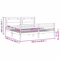 vidaXL Bed Frame Bed Base Platform Bed with Headboard Black Single Solid Wood - white, 200 x 200 cm - Additional view 3