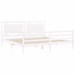 vidaXL Bed Frame Bed Base Platform Bed with Headboard Black Single Solid Wood - white, 200 x 200 cm - Additional view 4