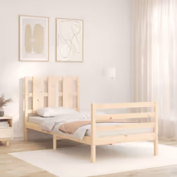 vidaXL Bed Frame Bed Base Platform Bed with Headboard Small Single Solid Wood - brown, 90 x 200 cm - Additional view 2