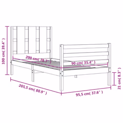 vidaXL Bed Frame Bed Base Platform Bed with Headboard Small Single Solid Wood - brown, 90 x 200 cm - Additional view 3