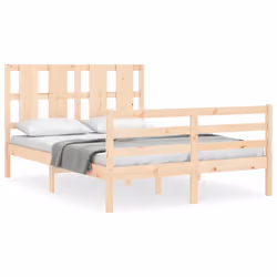 vidaXL Bed Frame Bed Base Platform Bed with Headboard Small Single Solid Wood - brown, 120 x 200 cm