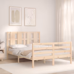 vidaXL Bed Frame Bed Base Platform Bed with Headboard Small Single Solid Wood - brown, 120 x 200 cm