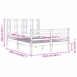 vidaXL Bed Frame Bed Base Platform Bed with Headboard Small Single Solid Wood - brown, 120 x 200 cm