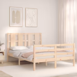 vidaXL Bed Frame Bed Base Platform Bed with Headboard Small Single Solid Wood - brown, 140 x 200 cm - Additional view 2