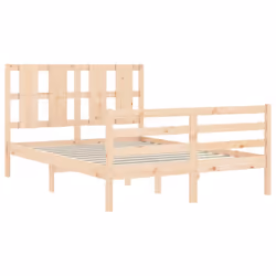 vidaXL Bed Frame Bed Base Platform Bed with Headboard Small Single Solid Wood - brown, 140 x 200 cm - Additional view 4