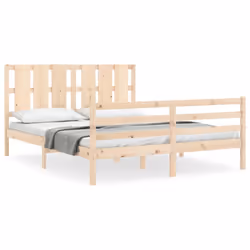 vidaXL Bed Frame Bed Base Platform Bed with Headboard Small Single Solid Wood - brown, 160 x 200 cm