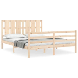 vidaXL Bed Frame Bed Base Platform Bed with Headboard Small Single Solid Wood - brown, 160 x 200 cm