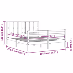 vidaXL Bed Frame Bed Base Platform Bed with Headboard Small Single Solid Wood - brown, 160 x 200 cm