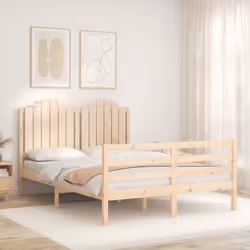 vidaXL Bed Frame Bed Base with Headboard Platform Bed 140x200 cm Solid Wood - 140 x 200 cm