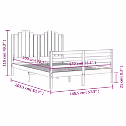 vidaXL Bed Frame Bed Base with Headboard Platform Bed 140x200 cm Solid Wood - 140 x 200 cm