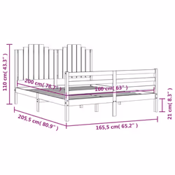 vidaXL Bed Frame Bed Base with Headboard Platform Bed 140x200 cm Solid Wood - 160 x 200 cm