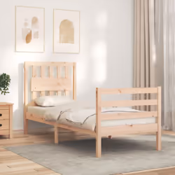 vidaXL Bed Frame Bed Base Platform Bed with Headboard Black Single Solid Wood - brown, 75 x 190 cm - Additional view 2