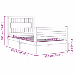 vidaXL Bed Frame Bed Base Platform Bed with Headboard Black Single Solid Wood - brown, 75 x 190 cm - Additional view 3