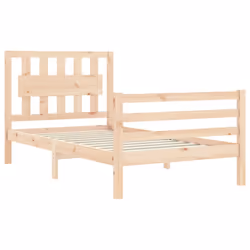 vidaXL Bed Frame Bed Base Platform Bed with Headboard Black Single Solid Wood - brown, 75 x 190 cm - Additional view 4