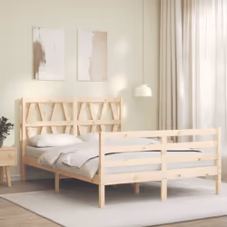 vidaXL Bed Frame Platform Bed with Headboard White Small Double Solid Wood - brown, 140 x 200 cm - Additional view 2