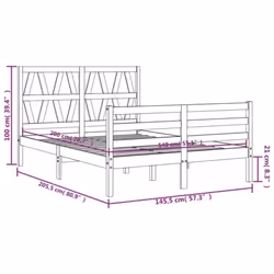 vidaXL Bed Frame Platform Bed with Headboard White Small Double Solid Wood - brown, 140 x 200 cm - Additional view 3