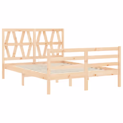 vidaXL Bed Frame Platform Bed with Headboard White Small Double Solid Wood - brown, 140 x 200 cm - Additional view 4