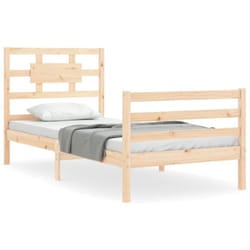 vidaXL Bed Frame Bed Base Platform Bed with Headboard Small Single Solid Wood - brown, 90 x 190 cm
