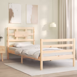 vidaXL Bed Frame Bed Base Platform Bed with Headboard Small Single Solid Wood - brown, 90 x 190 cm