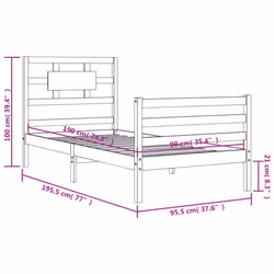 vidaXL Bed Frame Bed Base Platform Bed with Headboard Small Single Solid Wood - brown, 90 x 190 cm