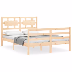 vidaXL Bed Frame Bed Base Platform Bed with Headboard Small Single Solid Wood - brown, 120 x 200 cm