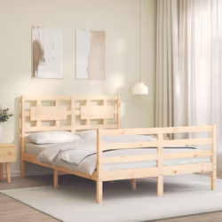 vidaXL Bed Frame Bed Base Platform Bed with Headboard Small Single Solid Wood - brown, 120 x 200 cm