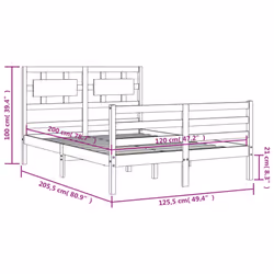 vidaXL Bed Frame Bed Base Platform Bed with Headboard Small Single Solid Wood - brown, 120 x 200 cm