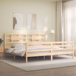 vidaXL Bed Frame Bed Base Platform Bed with Headboard Small Single Solid Wood - brown, 200 x 200 cm