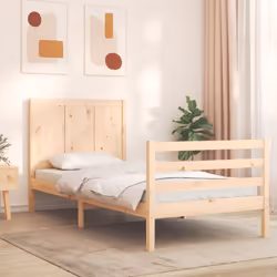 vidaXL Bed Frame Bedroom Platform Bed Frame Bedstead with Headboard Solid Wood - natural, 100 x 200 cm