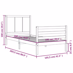 vidaXL Bed Frame Bedroom Platform Bed Frame Bedstead with Headboard Solid Wood - natural, 100 x 200 cm