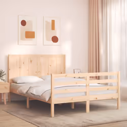 vidaXL Bed Frame Bed Base with Headboard Honey Brown Small Double Solid Wood - brown, 120 x 200 cm