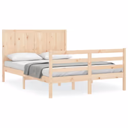 vidaXL Bed Frame Bedroom Platform Bed Frame Bedstead with Headboard Solid Wood - natural, 140 x 200 cm