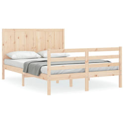 vidaXL Bed Frame Bedroom Platform Bed Frame Bedstead with Headboard Solid Wood - natural, 140 x 200 cm